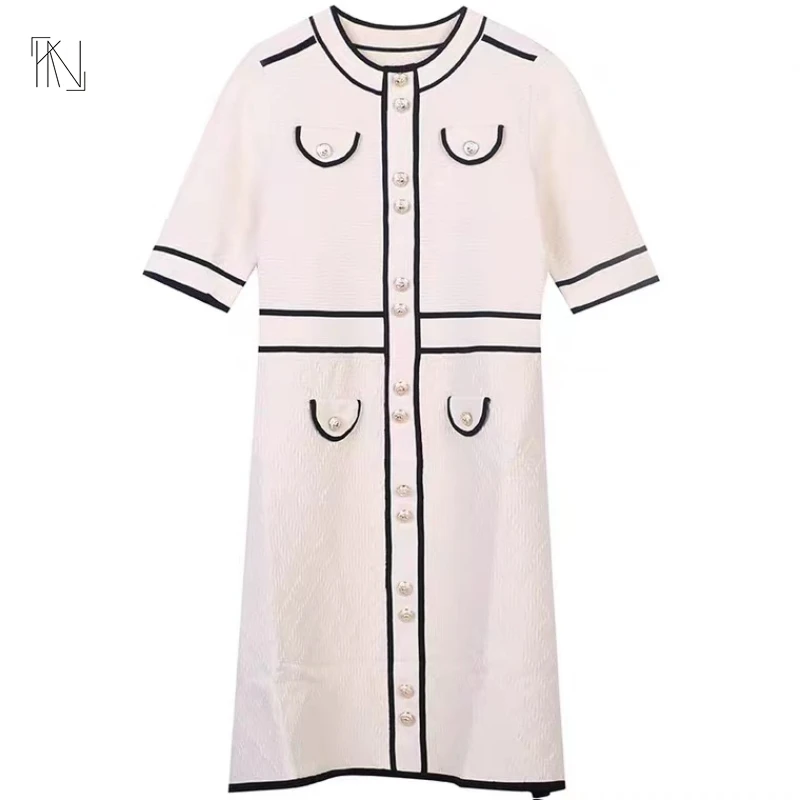 Collision Short Sleeve A-line Dress 2022 Autumn New Women French Round Neck Single-breasted Thin Knitted Dress Free Shipping
Collision Short Sleeve A-line Dress 2022 Autumn New Women French Round Neck Single-breasted Thin Knitted Dress Free Shipping