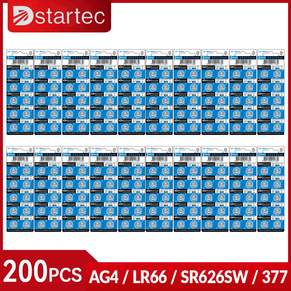 EUNICELL 200PCS 1.5V AG4 LR66 SR66 Battery SR626SW 177 377 LR626 CX66 Buttom Coin Cell For Toys Electronic Scale Watch Batteries
EUNICELL 200PCS 1.5V AG4 LR66 SR66 Battery SR626SW 177 377 LR626 CX66 Buttom Coin Cell For Toys Electronic Scale Watch Batteries