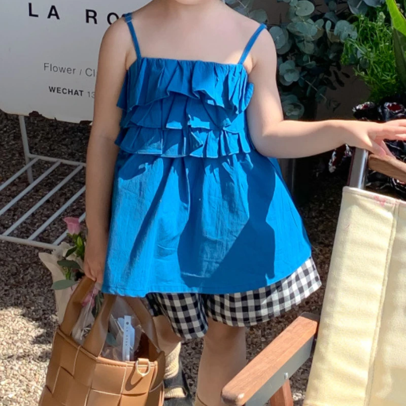 HoneyCherry New suspender top casual plaid shorts two-piece kids clothing for girls for summer
HoneyCherry New suspender top casual plaid shorts two-piece kids clothing for girls for summer