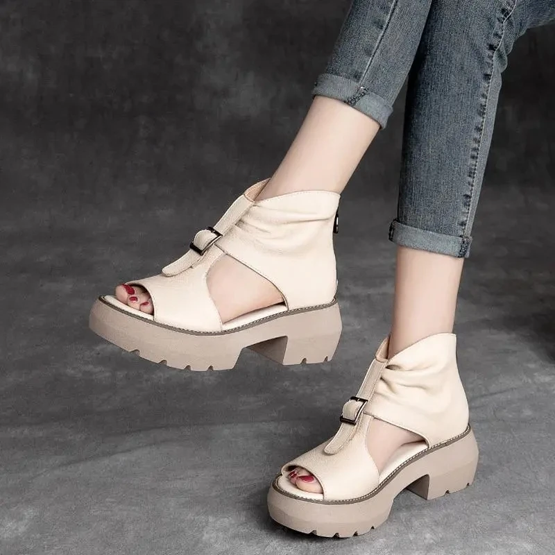 Summer Sandals High Heels Soft Leather Muffin Thick Bottomed Hollow Fish Mouth Shoes Fashion Open Toe British Sandals
Summer Sandals High Heels Soft Leather Muffin Thick Bottomed Hollow Fish Mouth Shoes Fashion Open Toe British Sandals