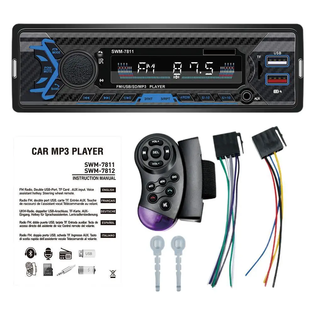 Автомобильный MP3-плеер с Bluetooth, 12 В, радио, стерео, FM-радио, голосовой ассистент, с ИК-пультом дистанционного управления на руль, вход AUX
Автомобильный MP3-плеер с Bluetooth, 12 В, радио, стерео, FM-радио, голосовой ассистент, с ИК-пультом дистанционного управления на руль, вход AUX