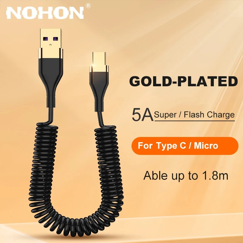 NOHON 5A Spring Fast Charging Type C Cable Micro USB C Wire for Xiaomi Huawei Realme Poco Quick Charge Tipo C Charger Cord
NOHON 5A Spring Fast Charging Type C Cable Micro USB C Wire for Xiaomi Huawei Realme Poco Quick Charge Tipo C Charger Cord