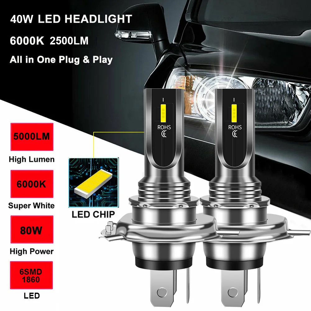 1Pair H4 LED Headlight Bulb 80W 1860 CSP 5000LM/Set Super Bright 6000K White Replacement Fog Lights DRL Auto Accessories
1Pair H4 LED Headlight Bulb 80W 1860 CSP 5000LM/Set Super Bright 6000K White Replacement Fog Lights DRL Auto Accessories
