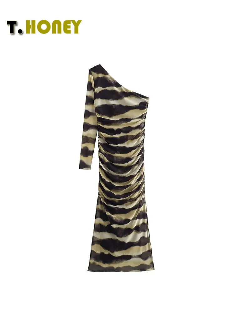 TELLHONEY Women Fashion Asymmetrical Neck Pleats Striped Print Dress Female Casual Long Sleeve Slim Fitting Midi Dresses
TELLHONEY Women Fashion Asymmetrical Neck Pleats Striped Print Dress Female Casual Long Sleeve Slim Fitting Midi Dresses