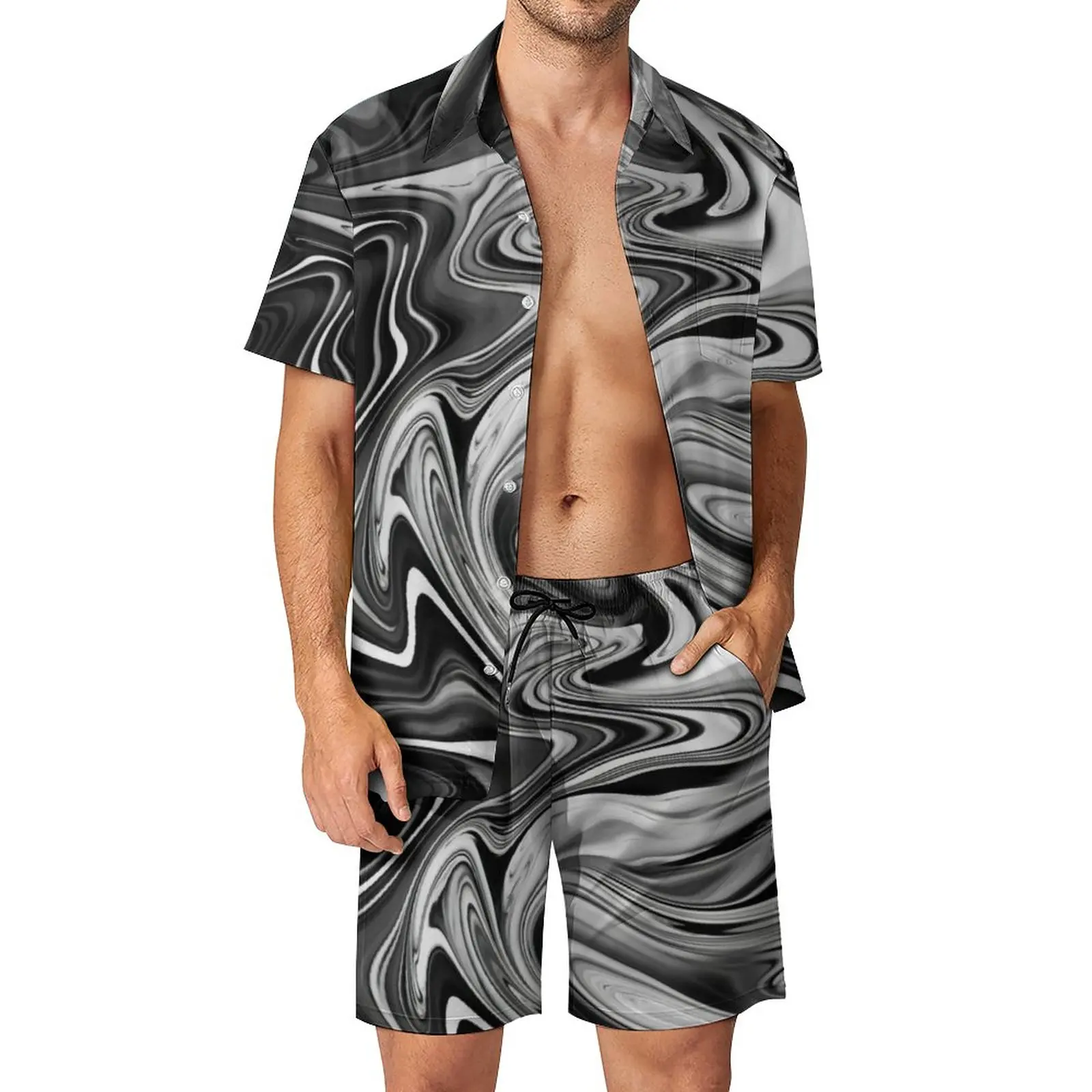Liquid Black And White Men Sets Elegant Marble Hawaiian Casual Shirt Set Short Sleeves Graphic Shorts Summer Beach Suit Big Size
Liquid Black And White Men Sets Elegant Marble Hawaiian Casual Shirt Set Short Sleeves Graphic Shorts Summer Beach Suit Big Size