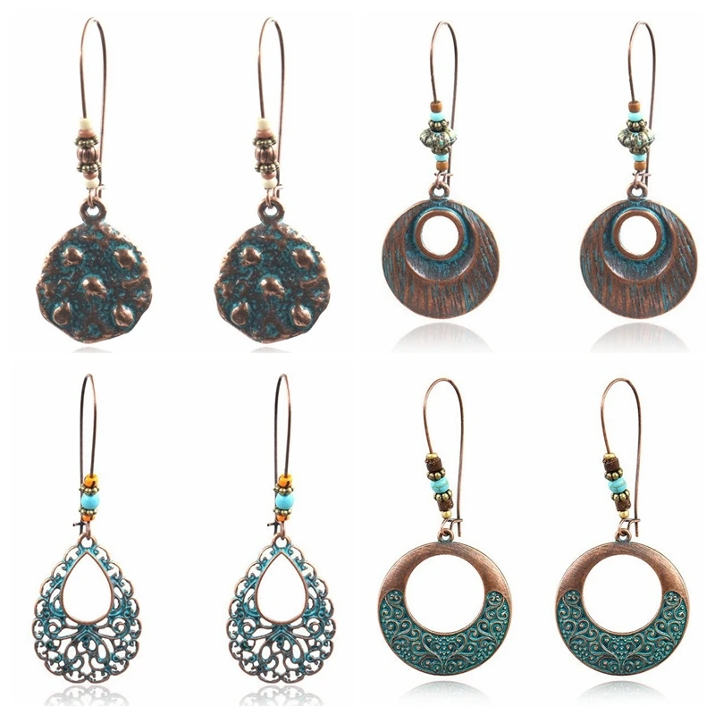 Ethnic Vintage Boho Earrings For Women 2022 Antique Copper Alloy Hollow Engraving Bohemian Long Earrings 
Ethnic Vintage Boho Earrings For Women 2022 Antique Copper Alloy Hollow Engraving Bohemian Long Earrings