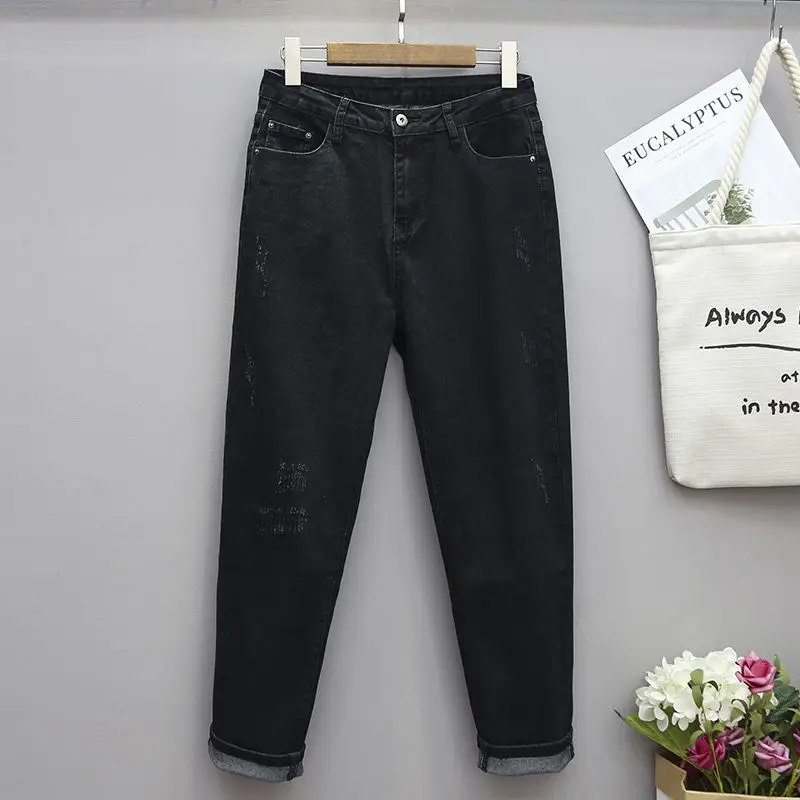 

Harm Pants for Woman Vintage Solid Denim Jeans High Waisted Spring Clothes Loose Straight Jeans Female Summer Trouser U63