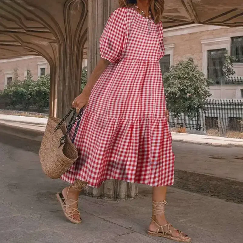 2023 Female Elegance Casual Round Neck Plaid Dresses Summer New Fashion Women Regular Loose Half Sleeve Splicing Dress
2023 Female Elegance Casual Round Neck Plaid Dresses Summer New Fashion Women Regular Loose Half Sleeve Splicing Dress