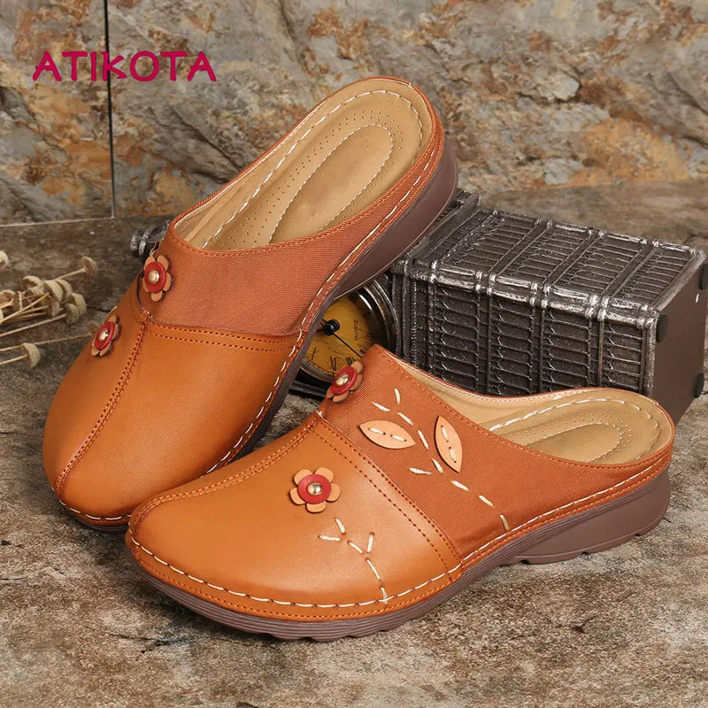 Atikota Solid Women Retro Sandals with Floral Stitching Decoration Soft Summer Round Toe Wedges Beach Casual Vintage Slippers
Atikota Solid Women Retro Sandals with Floral Stitching Decoration Soft Summer Round Toe Wedges Beach Casual Vintage Slippers