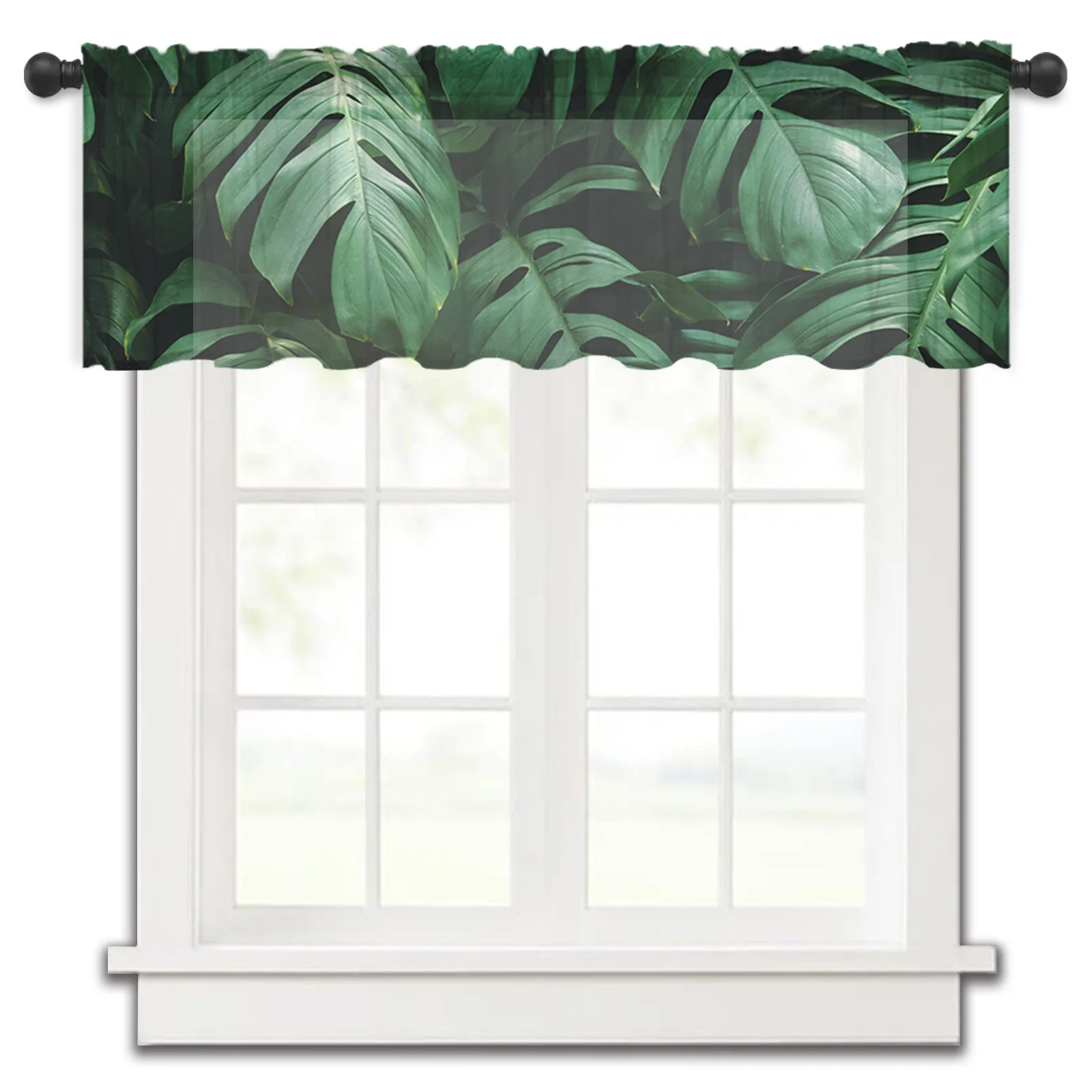 

Summer Tropical Palm Tree Kitchen Small Window Curtain Tulle Sheer Short Curtain Bedroom Living Room Home Decor Voile Drapes