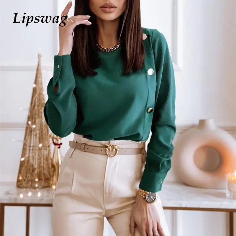 Casual O-neck Long Sleeve Buttons Blouse Elegant Office Shirt Top Autumn Spring 2022 Fashion Solid Color Slim Women Blouses
Casual O-neck Long Sleeve Buttons Blouse Elegant Office Shirt Top Autumn Spring 2022 Fashion Solid Color Slim Women Blouses