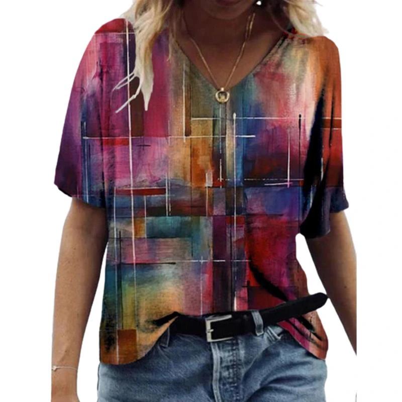 Abstract Painting Printed T-shirts Women's Harajuku T-shirts Short Sleeve V-Neck T-shirt Summer Ladies Casual Loose Tee Tops
Abstract Painting Printed T-shirts Women's Harajuku T-shirts Short Sleeve V-Neck T-shirt Summer Ladies Casual Loose Tee Tops
