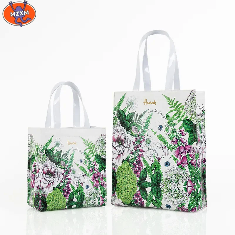 

London Style PVC Reusable Shopping Bag Women's Bag Eco Friendly Flower Shopper Bag Waterproof Handbag Lunch Tote Shoulder Bag
