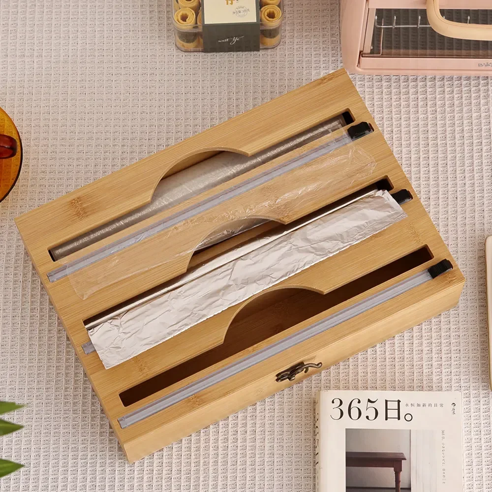 

Accessories Wrap Film With 3 New Holder Dispenser Storage Kitchen Dispenser For 1 Aluminum In Foil Cutter Cling Bamboo Dispenser