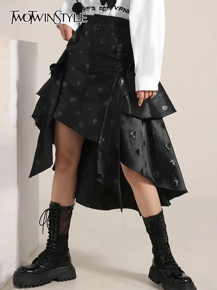 TWOTWINSTYLE Black Patchwork Irregular Hem Skirts For Women High Waist Loose Asymmetrical Midi Skirts Female Summer Clothing New
TWOTWINSTYLE Black Patchwork Irregular Hem Skirts For Women High Waist Loose Asymmetrical Midi Skirts Female Summer Clothing New