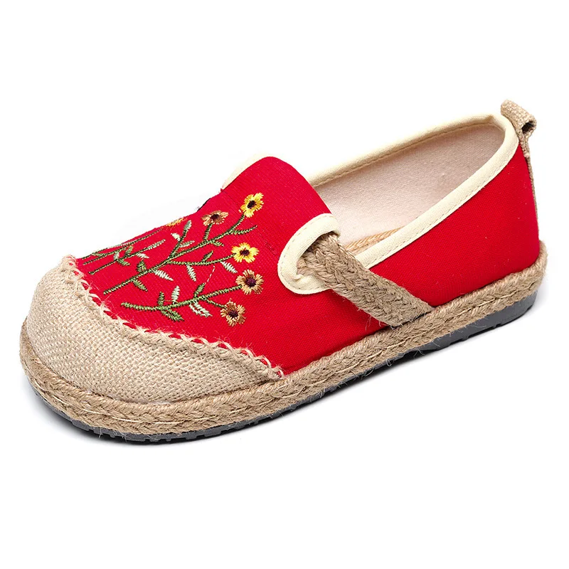 

Flats Women Shoes 2022 New Cotton Linen Embroider Retro Concise Round Toe Flower National Style Handmade Ladies Shoes