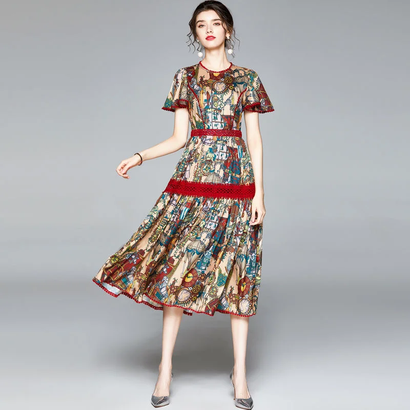 Женское винтажное платье-трапеция с круглым вырезом и рукавами-фонариками 
Женское винтажное платье-трапеция с круглым вырезом и рукавами-фонариками