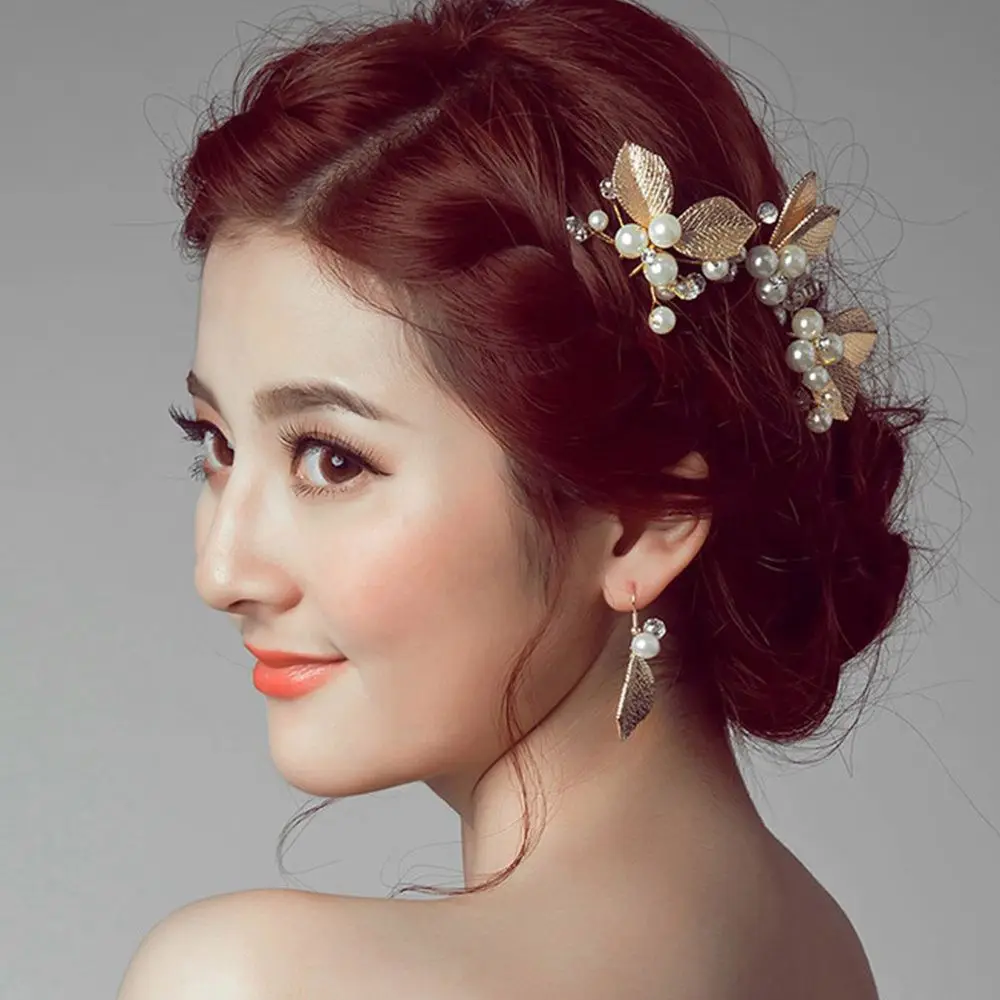 

Fashion Golden Leaves Women Headwear Bridal Bridesmaid Hair Jewelry Hair Clips Wedding Hair Accessories Hairpins