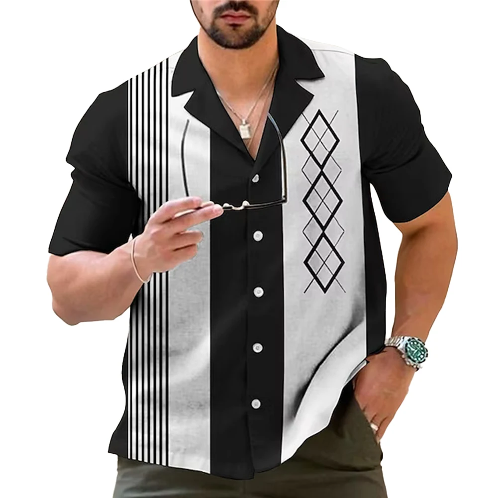 Retro Style Striped Men's Casual Vintage Bowling Shirt Short Sleeve Button Down Style Perfect for Casual and Party Situations
Retro Style Striped Men's Casual Vintage Bowling Shirt Short Sleeve Button Down Style Perfect for Casual and Party Situations
