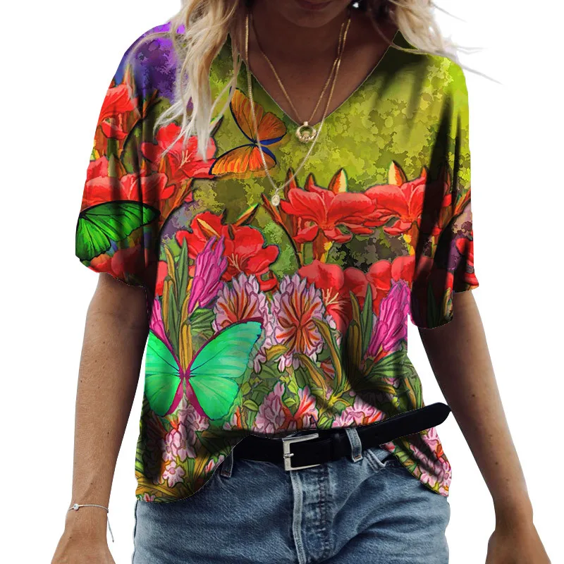Women's Clothing Summer Casual V-Neck Short Sleeve T Shirts Prairie Chic Butterfly Printed Tops Ladies Loose Cotton T-Shirt Tee
Women's Clothing Summer Casual V-Neck Short Sleeve T Shirts Prairie Chic Butterfly Printed Tops Ladies Loose Cotton T-Shirt Tee