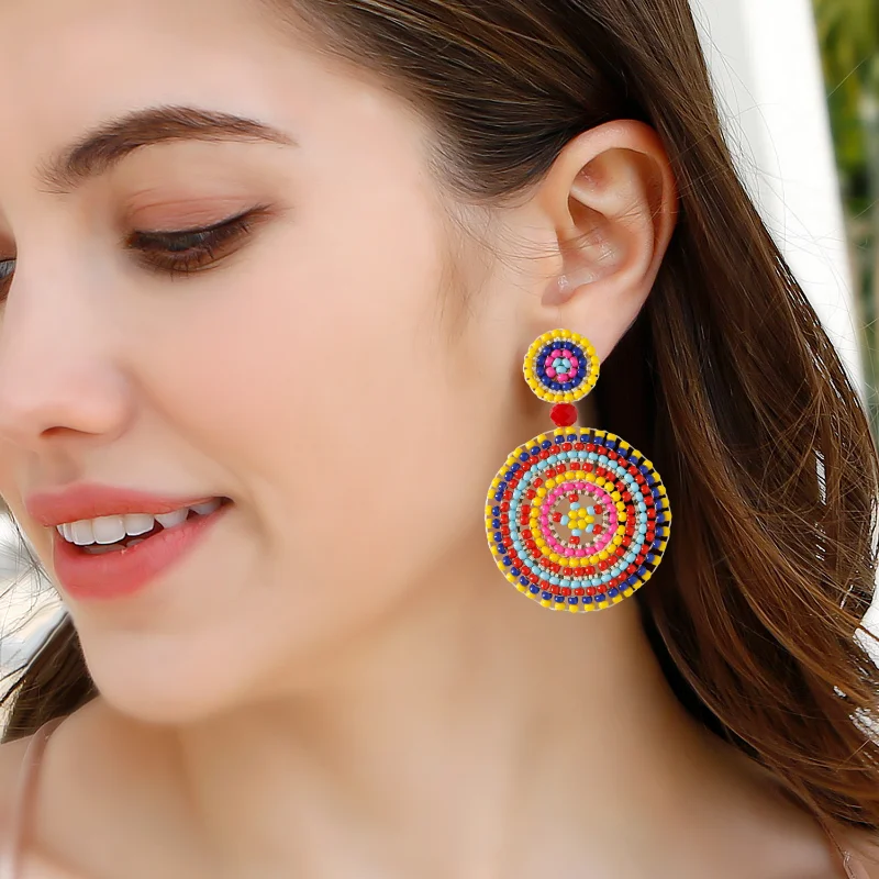Retro Ethnic Style Lightweight Hand-woven Rice Bead Earrings Round Sun Flower Japanese Millet Beads High-quality Jewelry
Retro Ethnic Style Lightweight Hand-woven Rice Bead Earrings Round Sun Flower Japanese Millet Beads High-quality Jewelry