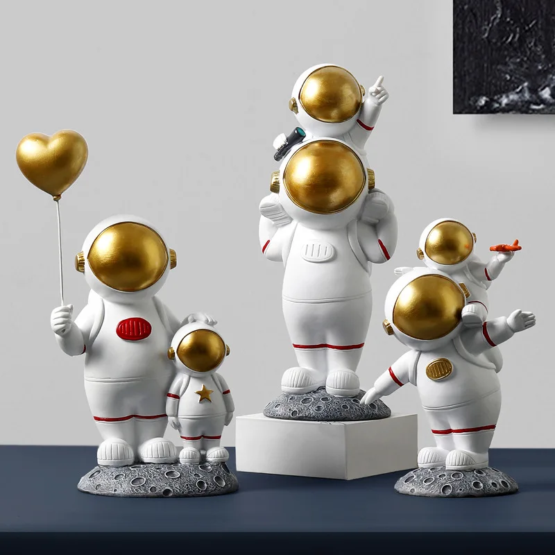 

Parent-child Astronaut Sculpture Figurines Spaceman Statues Resin Modern Decorative Miniatures Cosmonaut Statues Gift For Kids