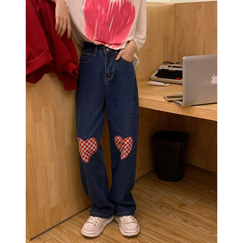 2023 Autumn New Women's Blue Jeans Heart Pants,High Waist Fashion Leisure Straight American Hip Hop Mopping Wide Leg Pants
2023 Autumn New Women's Blue Jeans Heart Pants,High Waist Fashion Leisure Straight American Hip Hop Mopping Wide Leg Pants
