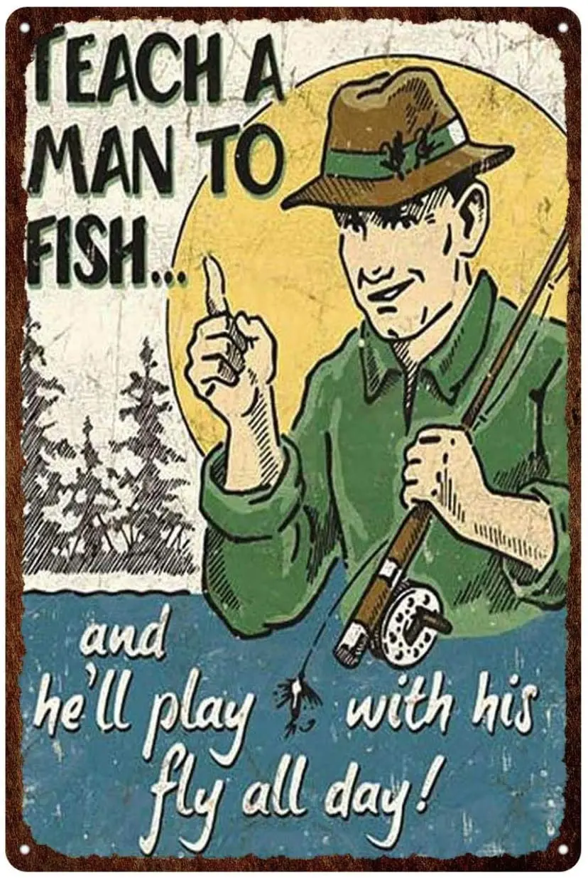 Fishing Metal Tin Sign Shop Rules For Countryside Market Fishing Place Garage Iron Painting 12*8 Inch 
Fishing Metal Tin Sign Shop Rules For Countryside Market Fishing Place Garage Iron Painting 12*8 Inch