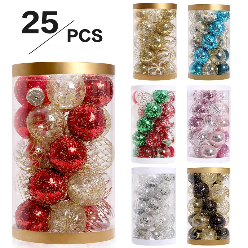 

25pcs 6cm Christmas Ball Hanging Xmas Transparent Red Gold Ornaments Navidad New Year Wedding Party Home Holiday Decoration
