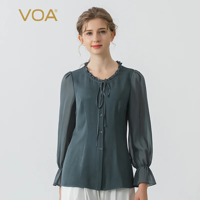 VOA Heavyweight Mulberry Silk Paneled Georgette Silk Womens Tops O-neck Cropped Sleeves Single-breasted Loose Silk Shirt BE1175
VOA Heavyweight Mulberry Silk Paneled Georgette Silk Womens Tops O-neck Cropped Sleeves Single-breasted Loose Silk Shirt BE1175