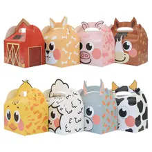 Farm Theme Jungle Animal Candy Box Cow Sleep Dog Duck Gift Box Portable Hanging Biscuit Packing Boxes Farm Birthday Party Favors