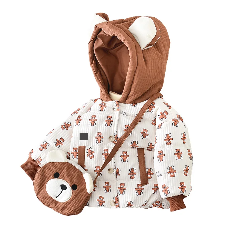Зимнее Детское пальто с сумкой и мультяшным медведем, хлопковая одежда для мальчиков и девочек, утепленная куртка с капюшоном, теплая зимняя детская верхняя одежда, корейский Костюм
Зимнее Детское пальто с сумкой и мультяшным медведем, хлопковая одежда для мальчиков и девочек, утепленная куртка с капюшоном, теплая зимняя детская верхняя одежда, корейский Костюм