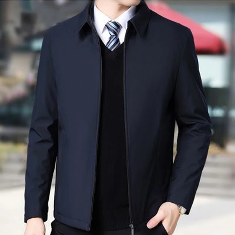 

Business Men'S Jacket Autumn Wind Casual Coats Turndown Collar Zipper Simple Middle-Aged Elderly Men Dad clothes Office Outerwea