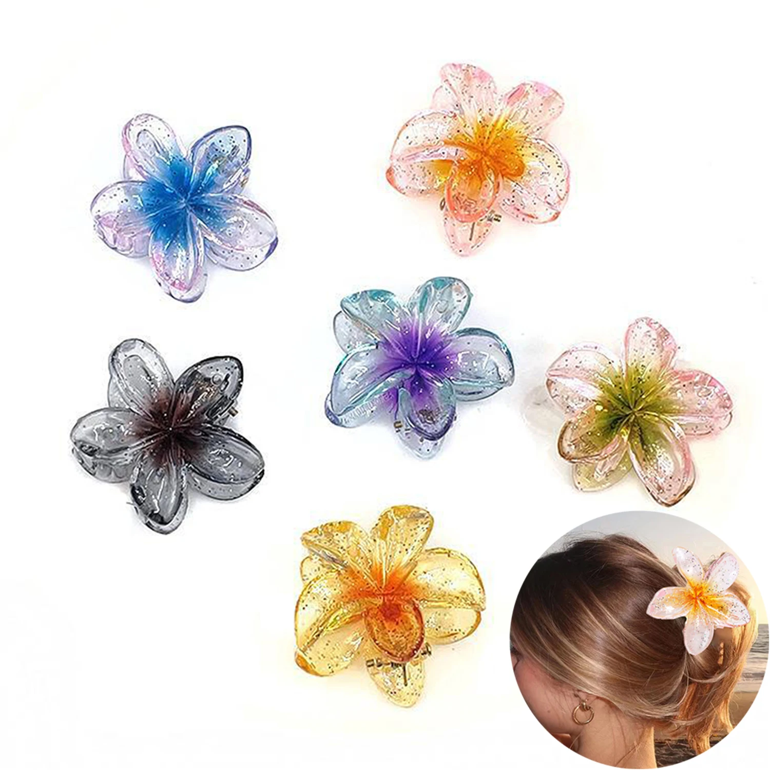 

1Pcs Korea Flower Shape Hair Claw Clip for Women Girls Transparent Crab Hair Claws Ponytail Hairpins Bath Barrette Headwear