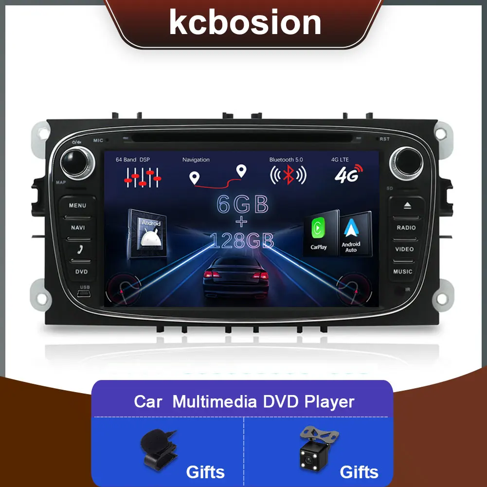Android 14 Carplay 2 din Авто Радио RDS DVD 4G LTE Автомобильный мультимедийный видеоплеер для Ford