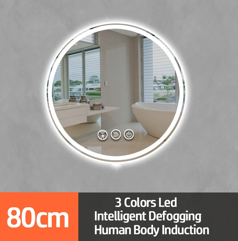 

Круглое умное зеркало для ванной со светодиодной подсветкой, 3 цвета