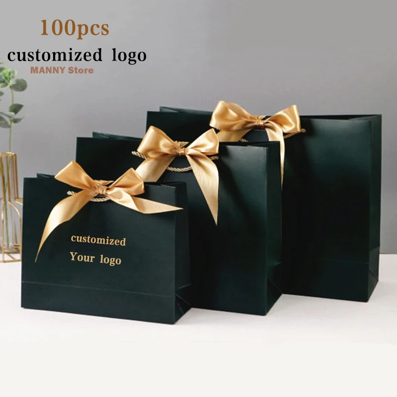 

100x бумажные пакеты, подарочные коробки, товары, индивидуальный логотип с рамкой, рекламные сумки для покупок, упаковка свадебных подарков