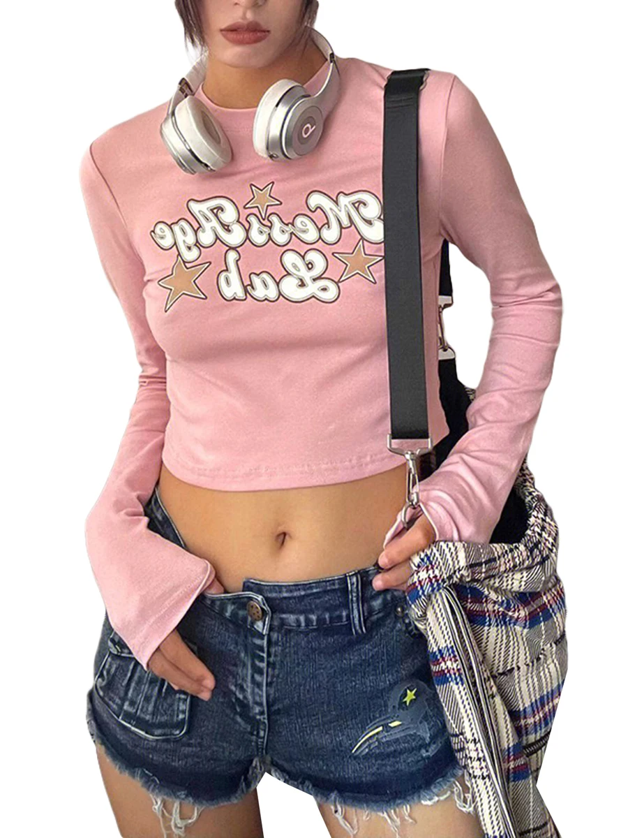 Women Long Sleeve Crop Tops Star/ Letter Print Casual Round Neck T-shirt Streetwear Clubwear
Women Long Sleeve Crop Tops Star/ Letter Print Casual Round Neck T-shirt Streetwear Clubwear