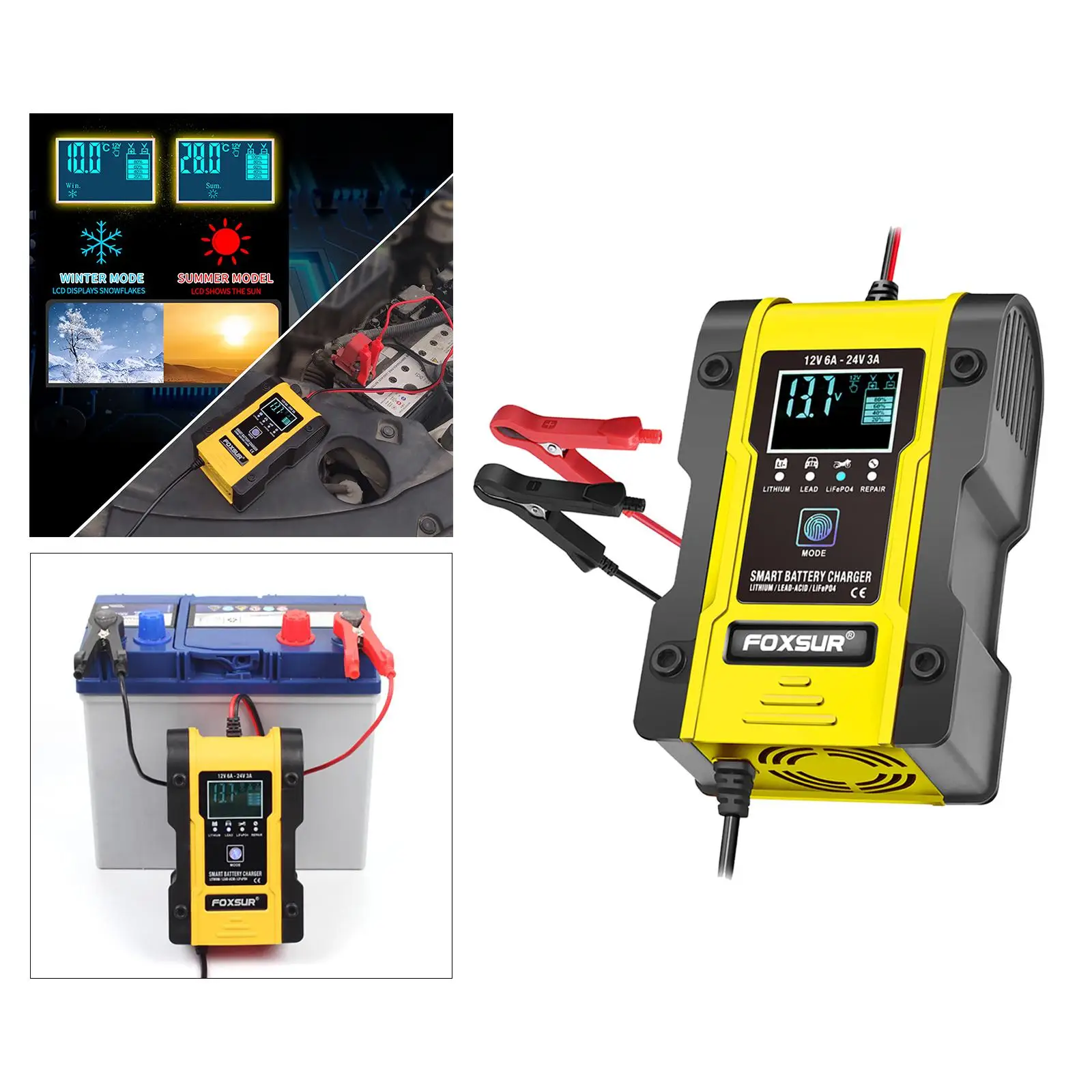 Автоматическое зарядное устройство для аккумуляторов 12 В, 24 В, 7-ступенчатая Интеллектуальная защита от перегрева для мотоциклов, автомобил... 
Автоматическое зарядное устройство для аккумуляторов 12 В, 24 В, 7-ступенчатая Интеллектуальная защита от перегрева для мотоциклов, автомобил...