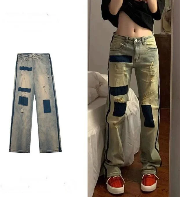Distressed Jeans Big Patch Washed Pants For Men And Women Fashion Beggar Pants Design Straight Broken Hole Jeans
Distressed Jeans Big Patch Washed Pants For Men And Women Fashion Beggar Pants Design Straight Broken Hole Jeans