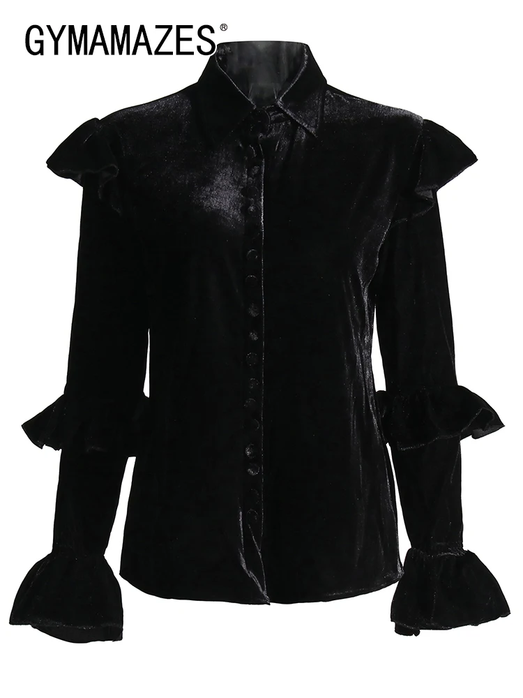 GYMAMAZES Black Shirts Female Lapel Flare Long Sleeve Single Breasted Slim Blouses For Women 2022 Autumn Clothes Fashion Style
GYMAMAZES Black Shirts Female Lapel Flare Long Sleeve Single Breasted Slim Blouses For Women 2022 Autumn Clothes Fashion Style