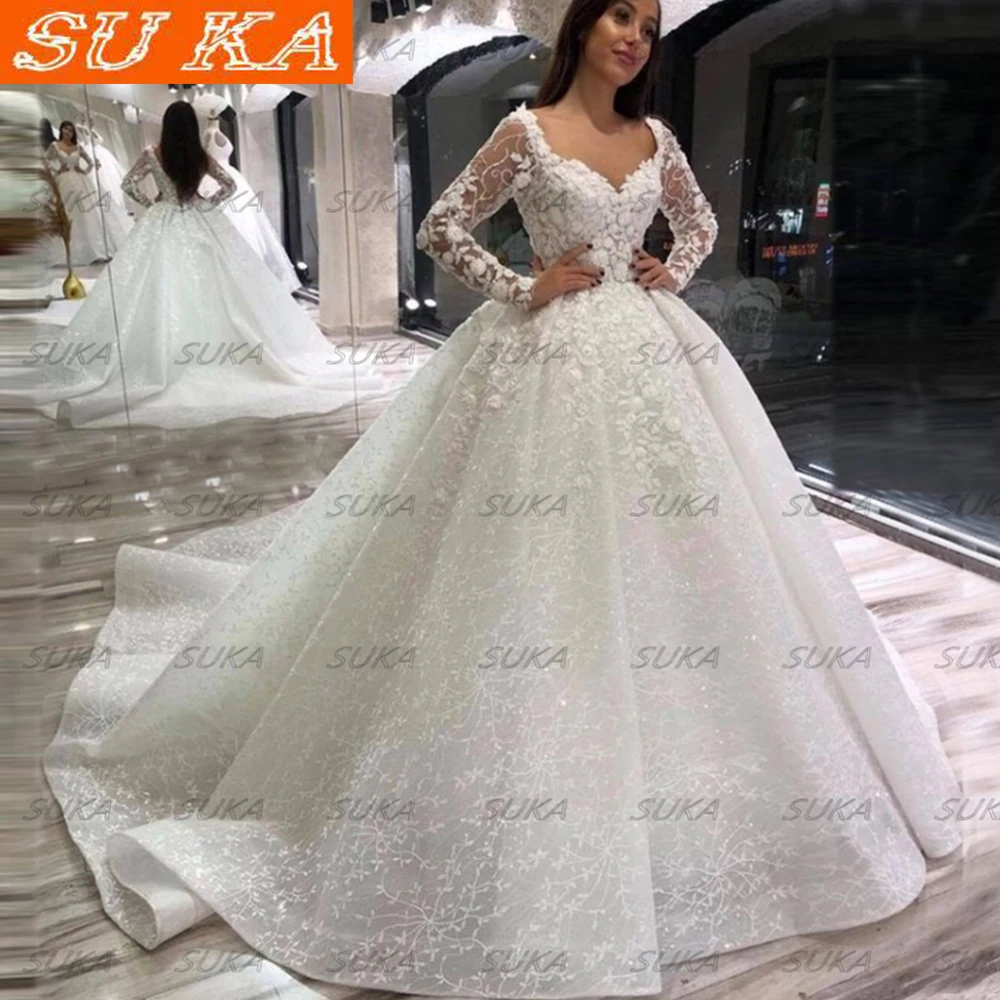Luxury Lace 3D Flower Illusions Wedding Dresses Long Sleeve Bridal Gowns Sexy Marriage Dresses Ball Gown vestidos de fiesta robe
Luxury Lace 3D Flower Illusions Wedding Dresses Long Sleeve Bridal Gowns Sexy Marriage Dresses Ball Gown vestidos de fiesta robe