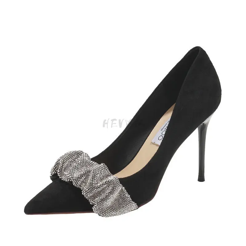 Autumn Shallow Mouth Satin Black Pointed Toe High Heels Pumps Fairy Bowknot Rhinestone Stiletto Temperament Wedding Dress Shoes 
Autumn Shallow Mouth Satin Black Pointed Toe High Heels Pumps Fairy Bowknot Rhinestone Stiletto Temperament Wedding Dress Shoes