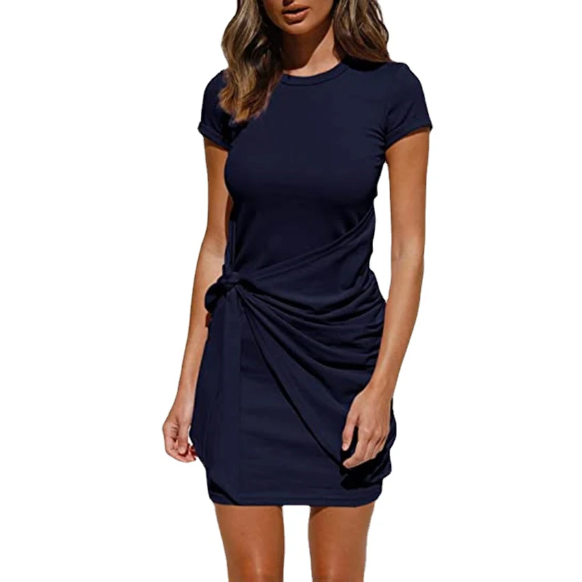 Woman's Short Sleeve Pleated Pullover Medium T-shirt Tie Solid Dress for Summer, Autumn
Woman's Short Sleeve Pleated Pullover Medium T-shirt Tie Solid Dress for Summer, Autumn