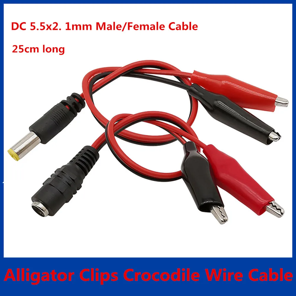 

DC Male Female Jack Connector Alligator Clips Crocodile Wire 12V Power Cable To 2 Alligator Clip Connected Voltage 5.5*2.1mm