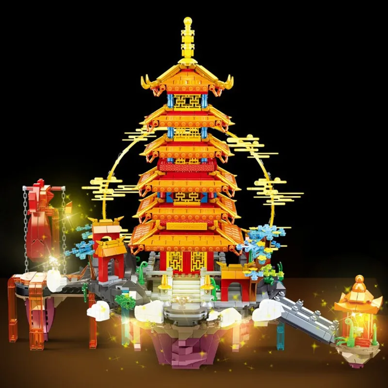 

Chinese royal style ancient buildings light three-dimensional puzzle Penglai fairy building building model toy home accessories