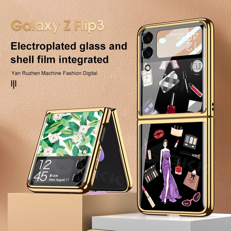 

GKK Original Case For Samsung Galaxy Z Flip 3 5G Case Painted Tempered Glass Plating Hard Frame Cover For Samsung Z Flip 3 5G
