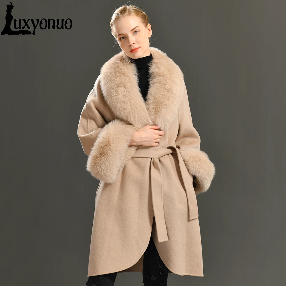 Luxyonuo 2022 Double Faced Cashmere Wool Coat Big Fur Collar Luxury Winter Long Wool Trench Coat Women Outerwear Streetwear New
Luxyonuo 2022 Double Faced Cashmere Wool Coat Big Fur Collar Luxury Winter Long Wool Trench Coat Women Outerwear Streetwear New