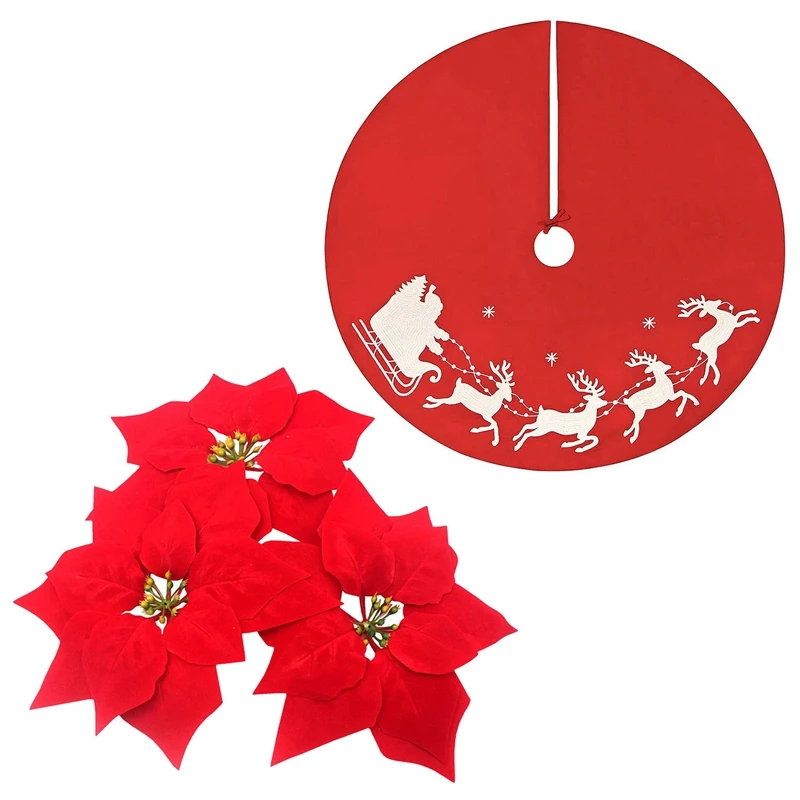 24 Pcs Artificial Christmas Flowers Red Velvet Floral & 1 Pcs Christmas Tree Skirt Santa Claus Elk Xmas Tree Skirts
24 Pcs Artificial Christmas Flowers Red Velvet Floral & 1 Pcs Christmas Tree Skirt Santa Claus Elk Xmas Tree Skirts