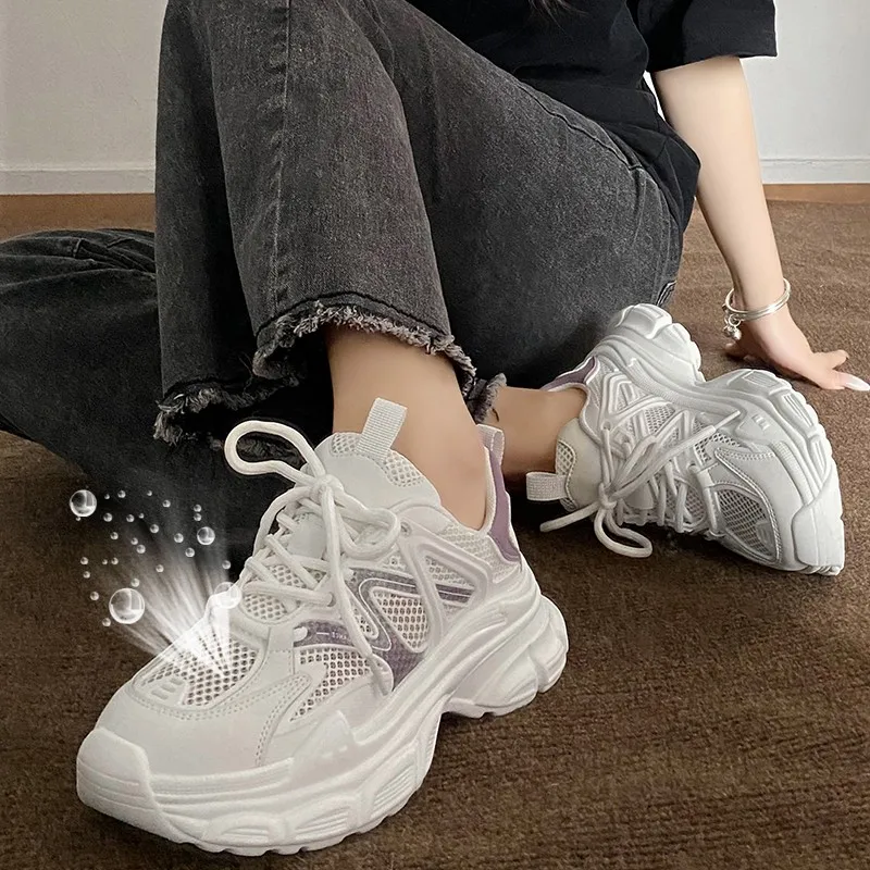Кроссовки женские сетчатые универсальные, дышащие, повседневная обувь для бега, маленькие белые, лето 2023